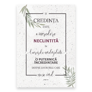 “Și credința este o încredere neclintită în lucrurile nădăjduite, o puternică încredințare despre lucrurile care nu se văd.”

Evrei 11: 1