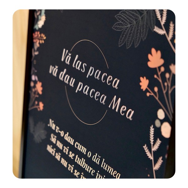 “Vă las pacea, vă dau pacea Mea. Nu v-o dau cum o dă lumea. Să nu vi se tulbure inima, nici să nu vi se înspăimânte.”

Ioan 14: 27